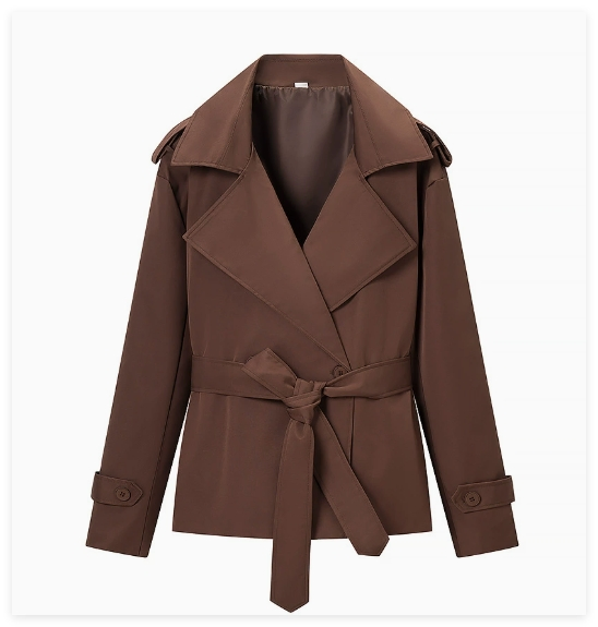 Petite Minimalist Design Short Trench Coat Double-Breasted Women's Custom Workplace Versatile Outerwear