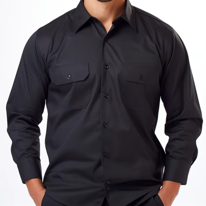 Men's Long Sleeve Double Chest Pocket Shirt Business Casual Office Wear Cotton Blend Wrinkle-Free Dress Shirt