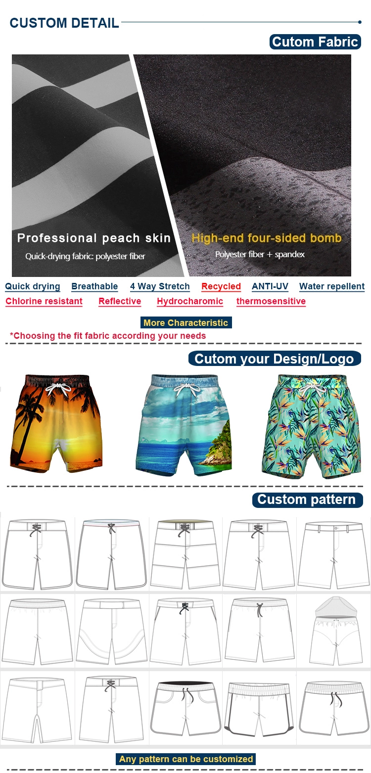 Unisex Summer Quick Dry Anti-Bacterial Beach Shorts Elastic Waist Pockets Spandex/Polyester Printed Surf Board Swimwear for