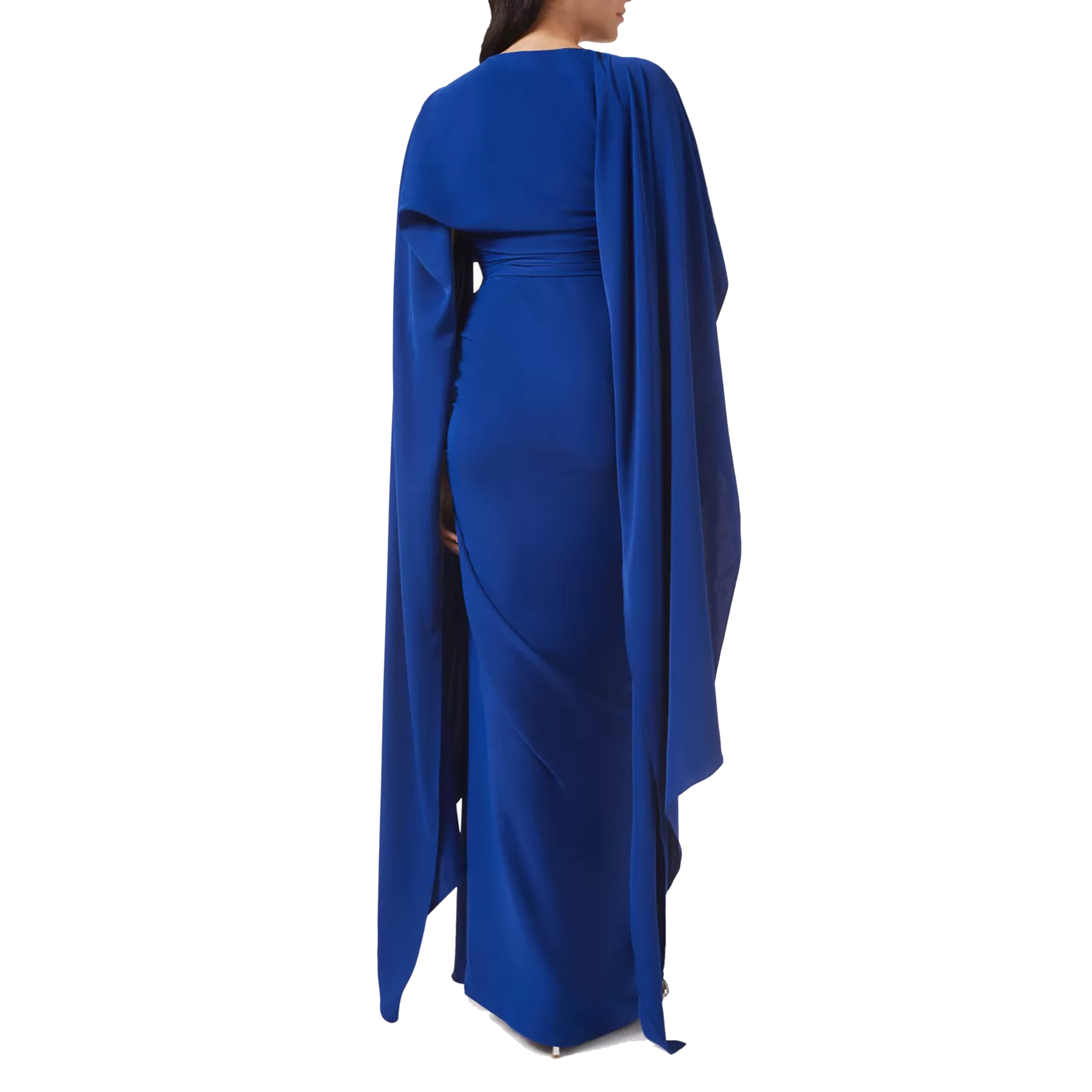 Elegant Cape - Sleeve Maxi Dress Women's Formal Evening Party Long Gown With Draped Design