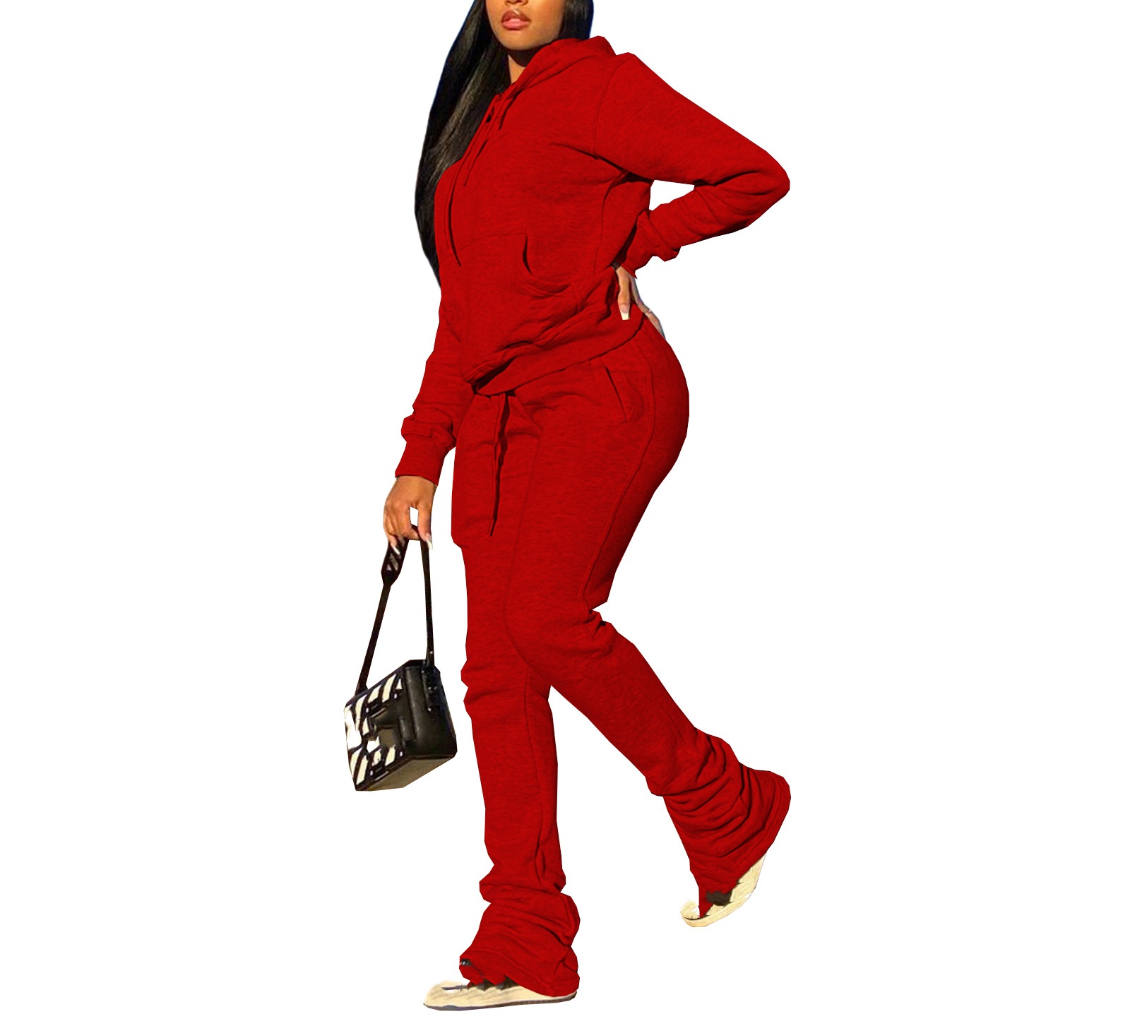 High Quality Plus Size Drawstring Sports Outfits Hoodie Tracksuits Custom Logo 3d Embroidery Stacked Pants 2 Piece Women'S Sets