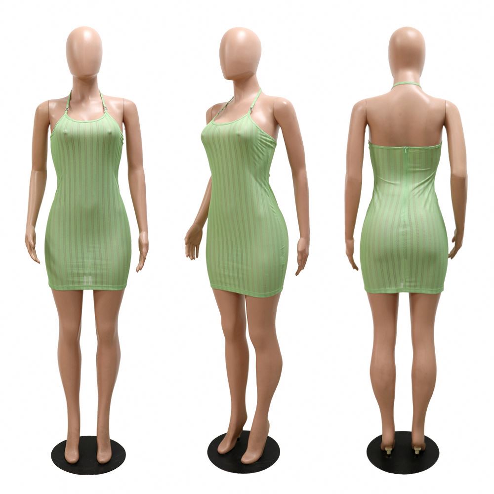 2024 Cheap Women's Summer Solid Casual Clothing Halter Backless Dress