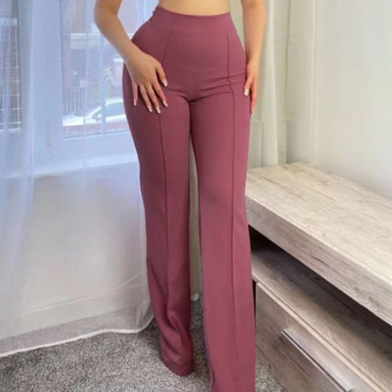 Women's Elegant Stylish Mid Waist Straight Trousers Spring Autumn Loose Work Pants Colored Wash Casual Anti-Pilling