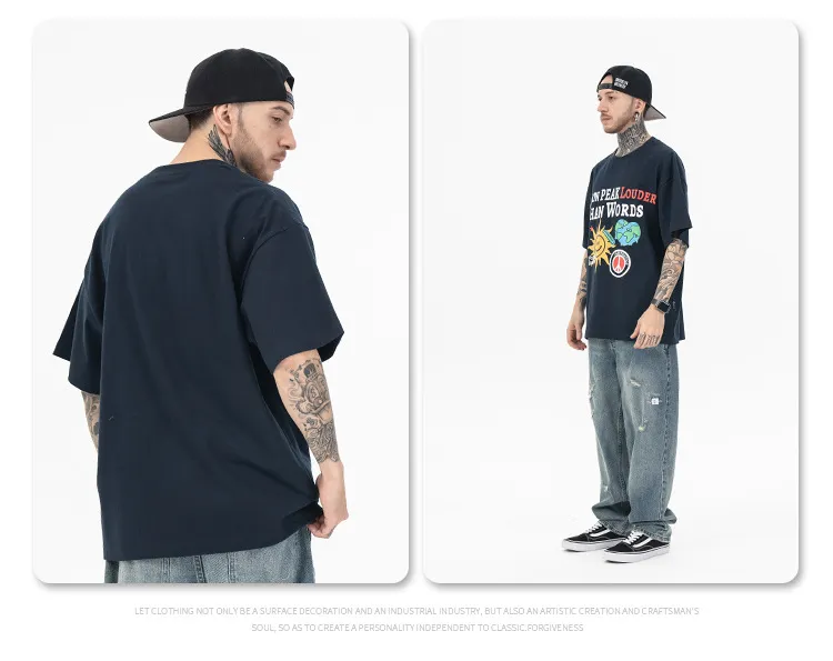 New Style High Quality 95%Ctton 5%Spandex Wholesale Custom Printed Design Oversized Fashion Hip Hop Short Sleeve Clothes
