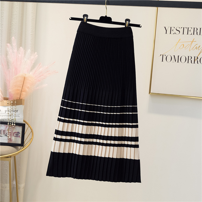 New Arrival 2021 Wholesale High Waist Pleated Sweater Long Skirt for Winter