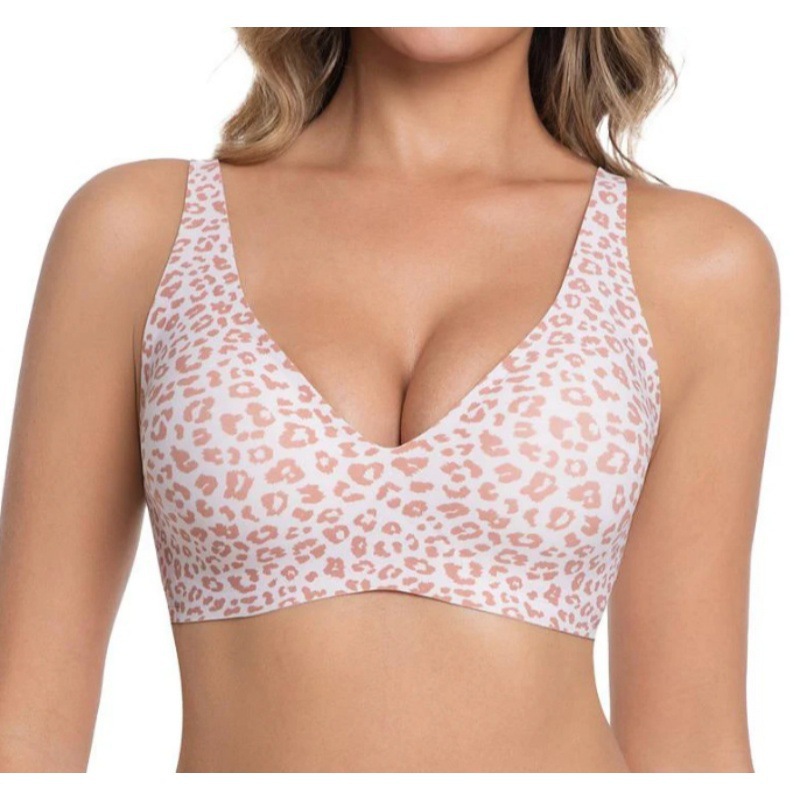 Custom Logo Pink Leopard Seamless Bra Women's Intimates Sexy Wireless Push up Bralette Private Label Lingerie Supplier