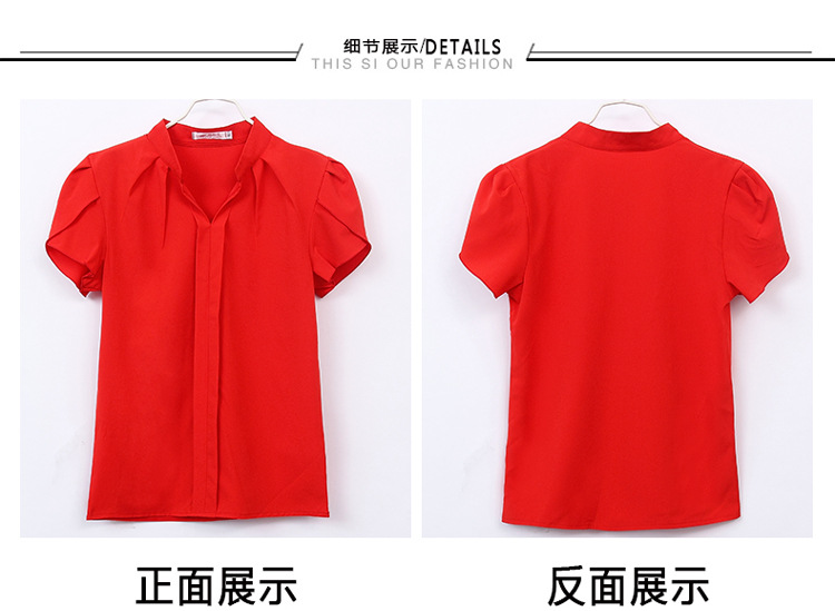 Summer Korean Fashion Womens Tops and Blouses Chiffon Women Blouses Short Sleeve White Office Lady Shirts Ladies Tops
