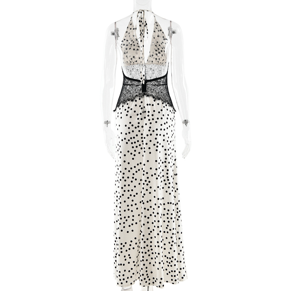 European American Foreign Trade 2025 New Temperament Wave Point Lace Maxi Vintage Empire Waist Women's Fashion Sexy Backless