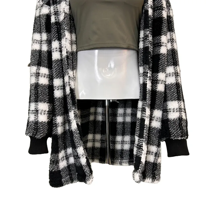 Winter Plush Women's Coat New Style Long Sleeved Checkered Hooded Loose Coat Women's Outerwear