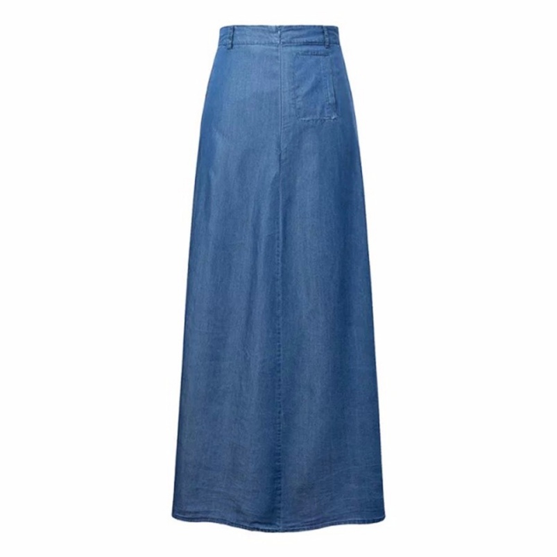 2021 European and American Fashion Plus Size Women's Latest Long A-Line Casual Denim Skirts with Pockets Natural Waist