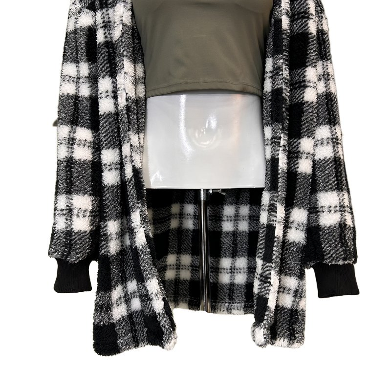 Winter Plush Women's Coat New Style Long Sleeved Checkered Hooded Loose Coat Women's Outerwear