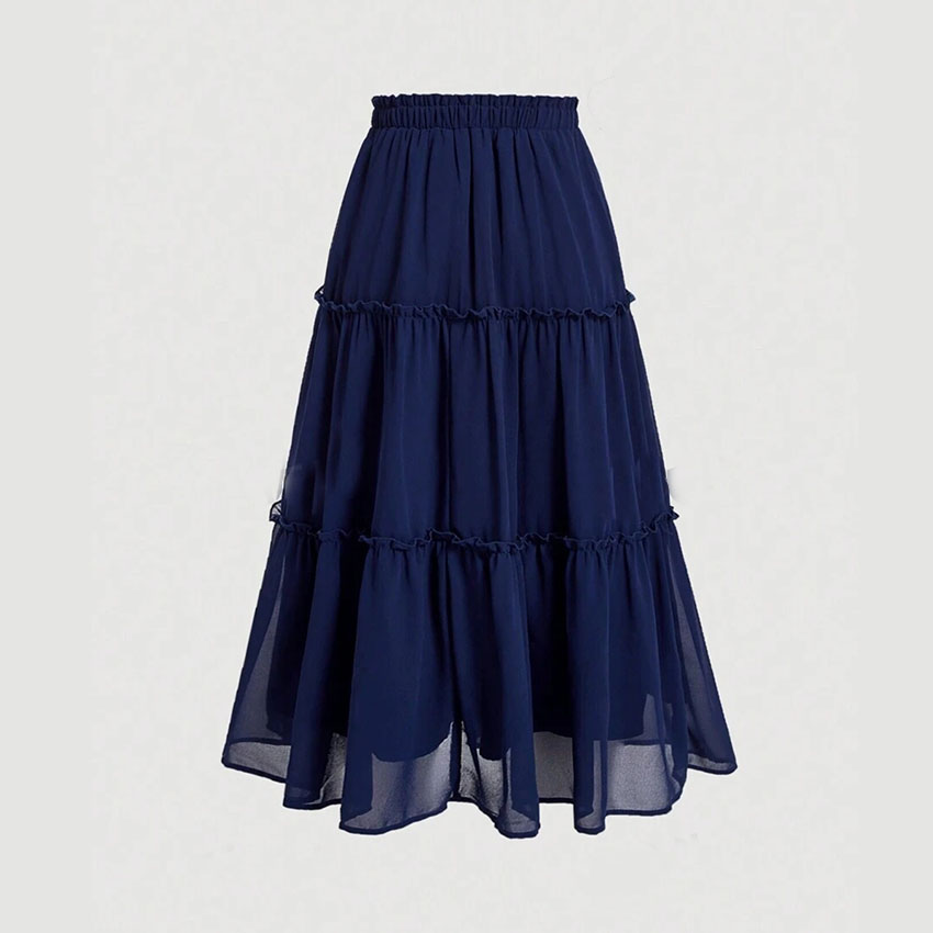 Factory Custom Women's Frilled A-line Skirt Ruffle Shirred Chiffon Skirt