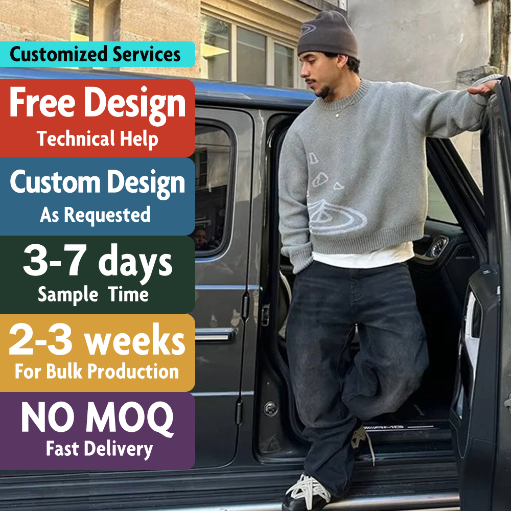 Custom LOGO Men Sweater OEM Winter Pullover Design Pattern Cotton Knitwear Long Sleeve Crew Neck Jumper Custom Knitted Sweater