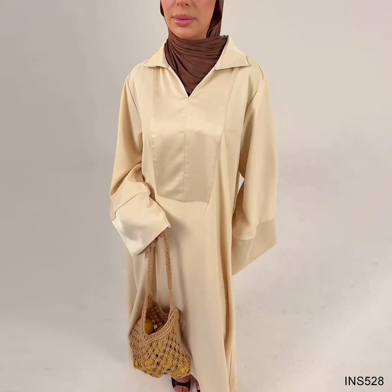 Elegant Women's Solid Color Abaya with Polo Collar for Modest Fashion