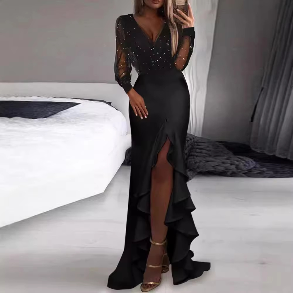 Women's Vintage A-Line Evening Prom Dresses Long Sleeves Natural Waist Anti-Static 100% Polyester for Parties Maxi Length OEM