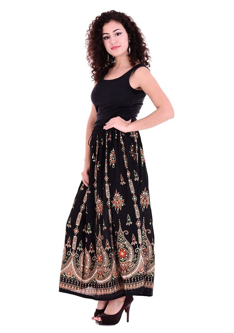 Women's Rayon Maxi Bollywood Skirts Sequins Skirt Boho Belly Dance Hippie Gypsy Rayon Long Sequin Skirt