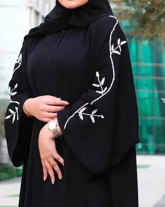 BEAUTIFUL SATIN STRAIGHT LUXURY WOMEN'S EVENING PARTY WEAR FRONT BACK HAND EMBROIDERY FLOOR-LENGTH BURKHA ABAYA MUSLIM DRESS