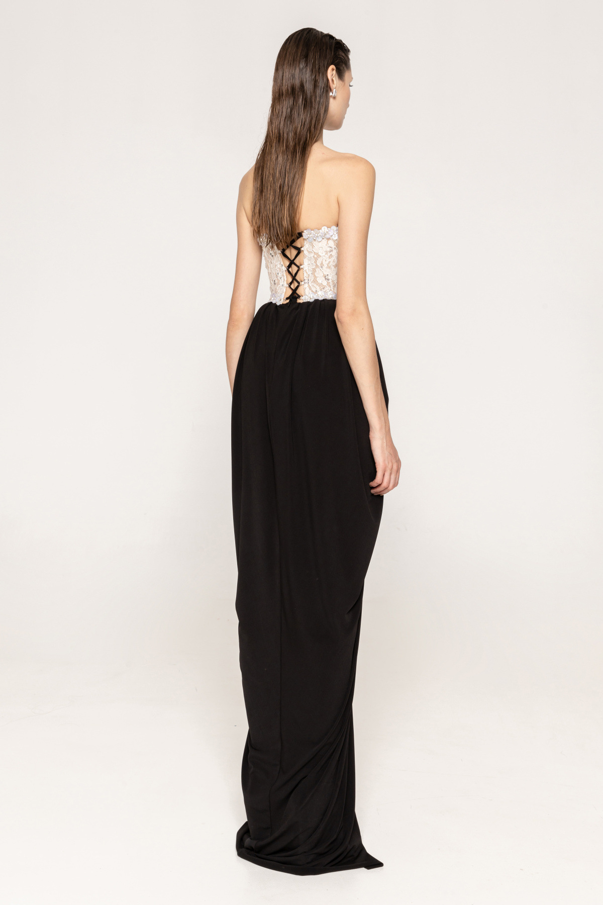 SB3730 Women's New Arrival Sexy Strapless Evening Maxi Dress Lace Embroidered Corset Top High Waist Tulle Formal Party Gown