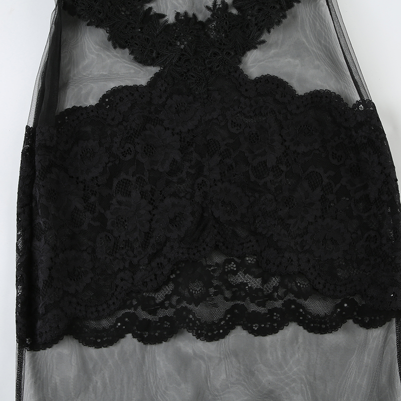Women's Sexy Sheer Lace Cocktail Evening Dress Sleeveless Backless Floral Lace Floor Length Formal Gown