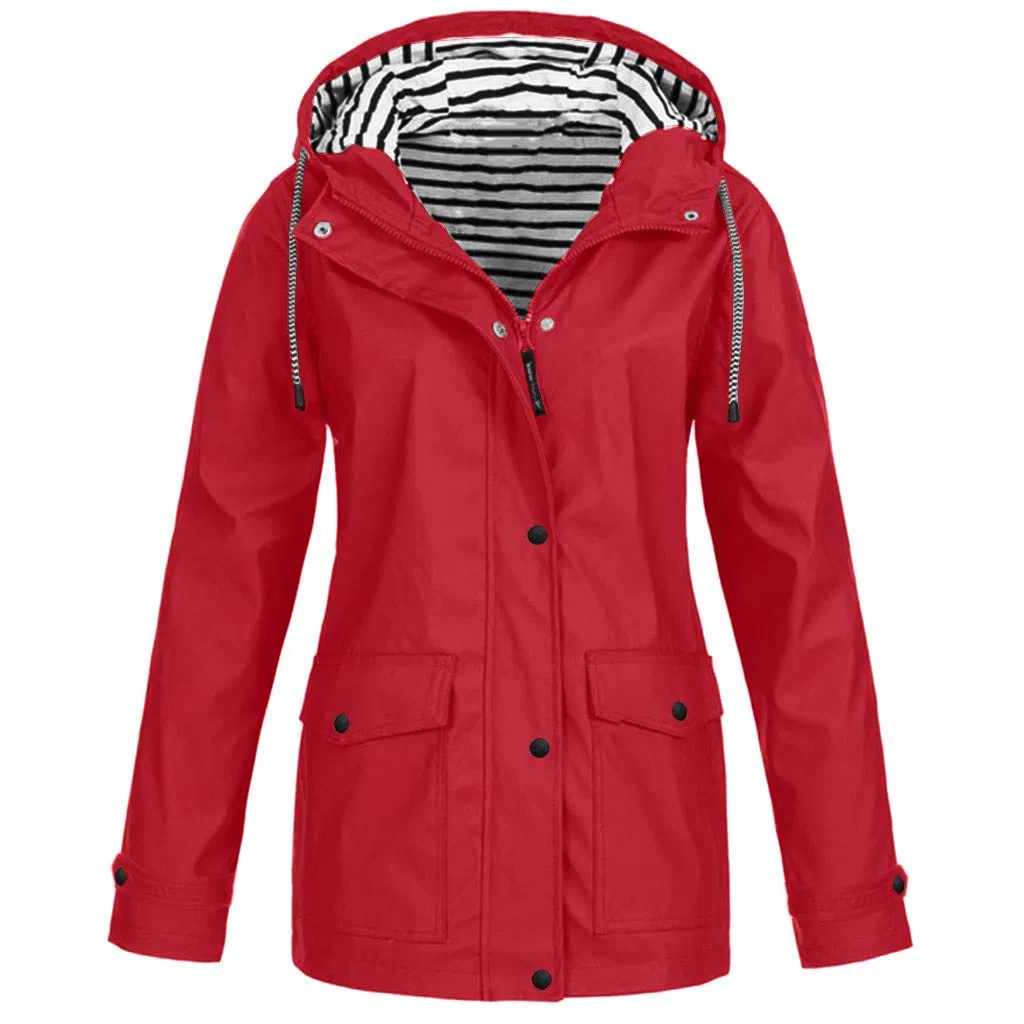 Fashionable Waterproof Windbreaker Jacket PU Raincoat Women's Outerwear