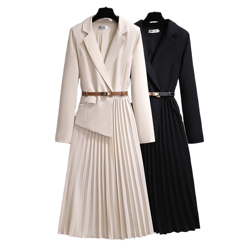 2024 New Design Summer Women's High Quality Elegant Blazer Suit Dress Solid Color Elegant Dresses With Belt