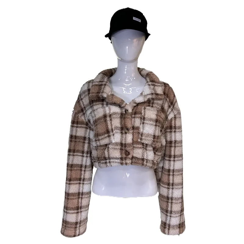 Winter Plush Women's Coat New Style Long Sleeved Checkered Hooded Loose Coat Women's Outerwear