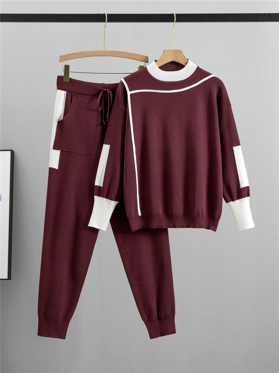 Autumn Winter Women's Elegant Breathable Casual Knitted Two-Piece Set Plus Size Korean-Style Solid Pattern O-Neck Regular Fit