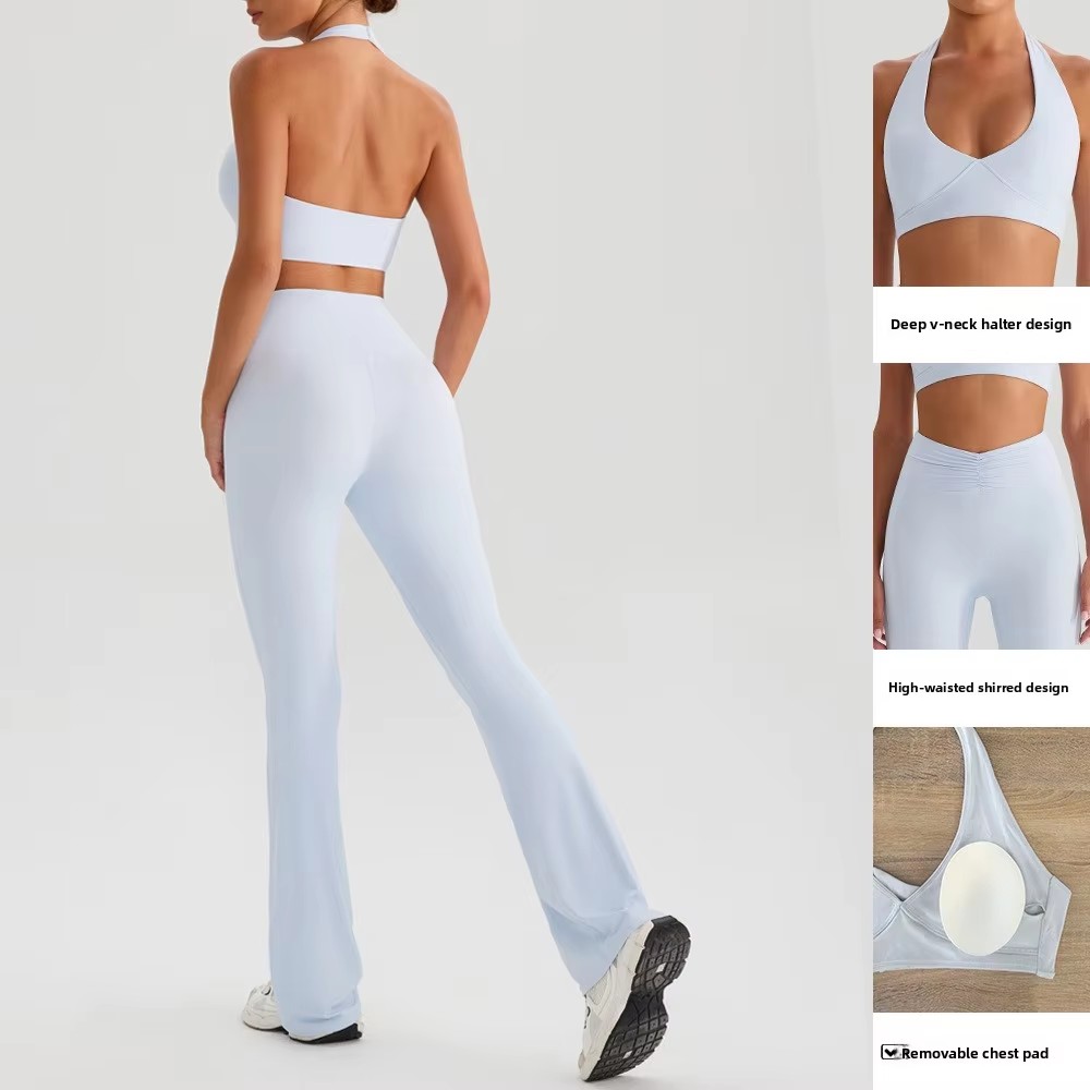 Under Lulu Custom Women Yoga Outfit Breathable Lightweight Strappy Halter Fitness Flared Pants Sportswear Yoga Set