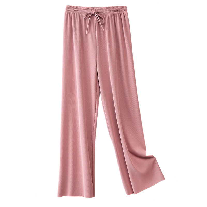 Wholesale Summer Loose High Waist Elastic Ice Silk Wide Leg Pants Women's Solid Color Pants Casual Trousers