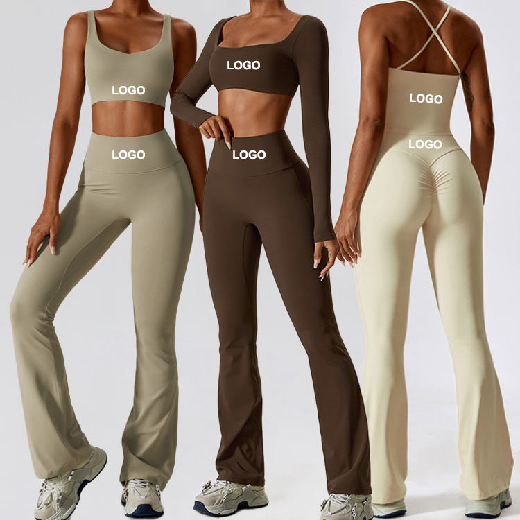 Custom OEM 2024 New Women Gym Fitness Clothing Yoga Set High-waisted Leggings Long Sleeves Sports Bra Crop Top Fitness Gym Set