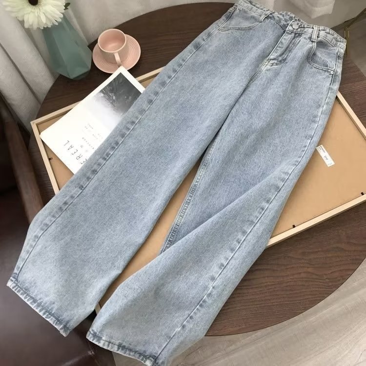 Straight High Waist Jeans for Female Students New Korean Style Loose Retro Wide Leg Pants