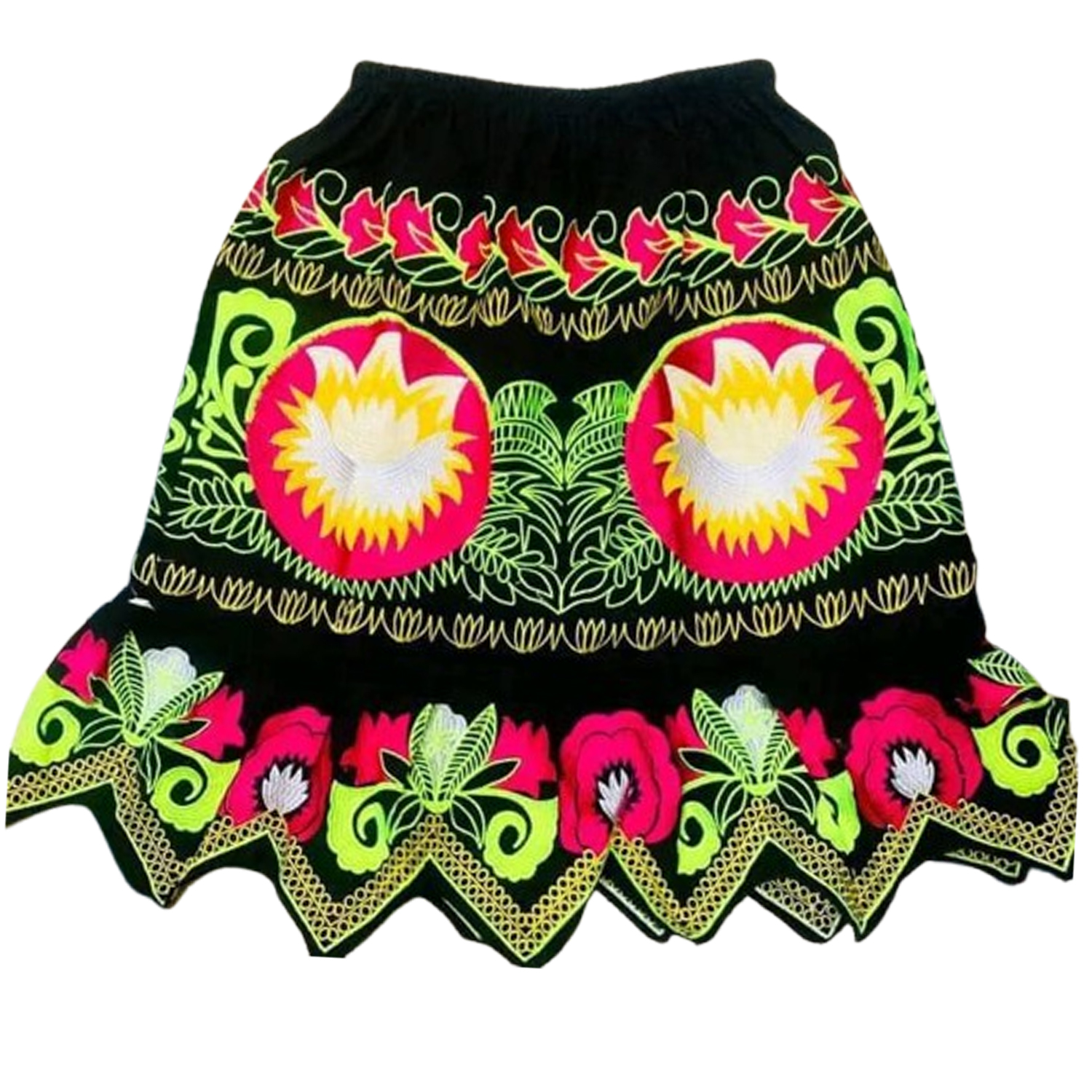 Women's Hippie Embroidered Short Skirt with Drawstring Hawaiian Style Traditional Belly Dance Workwear Embroidered Pohnpei Skirt