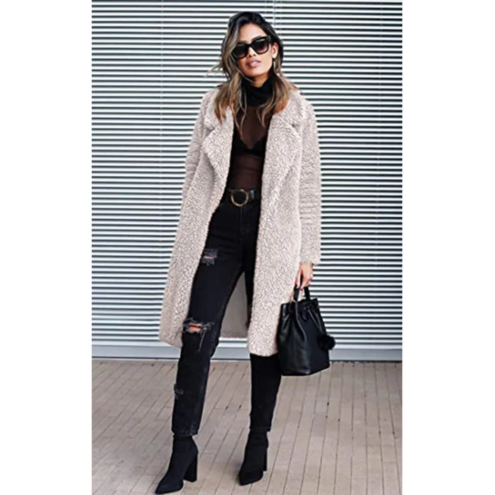 Women's Fashion Winter Coat Fuzzy Sherpa Fleece Detail 5