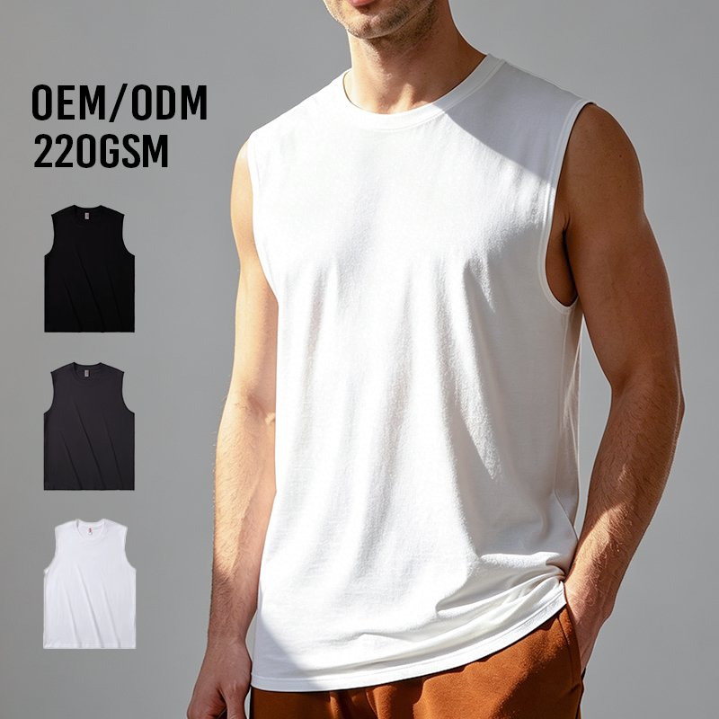Customized Men Tank Top Breathable 220g 100% Cotton Knitted Round Neck Sleeveless Stretchy Casual Daily Summer Workout Vest