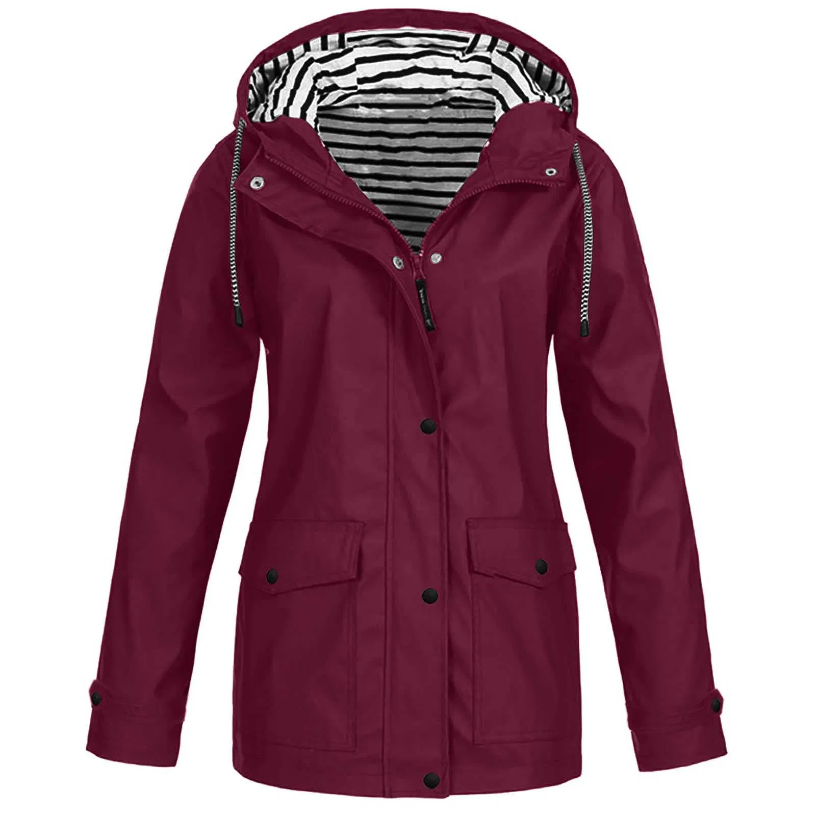 Fashionable Waterproof Windbreaker Jacket PU Raincoat Women's Outerwear