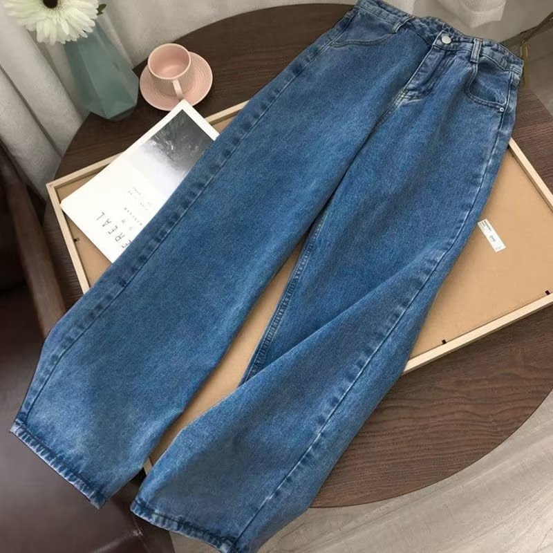 Straight High Waist Jeans for Female Students New Korean Style Loose Retro Wide Leg Pants