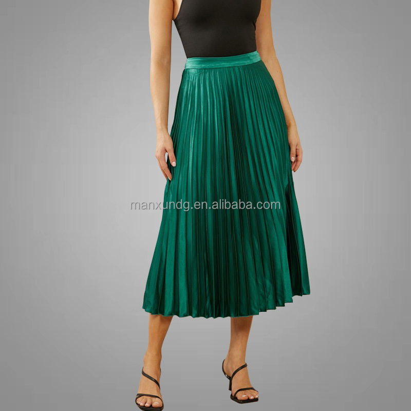 New Fashion Pleated Satin Skirt High Rise Elegant Plus Size Women's Skirts Dresses Casual Solid Midi Ladies Skirts