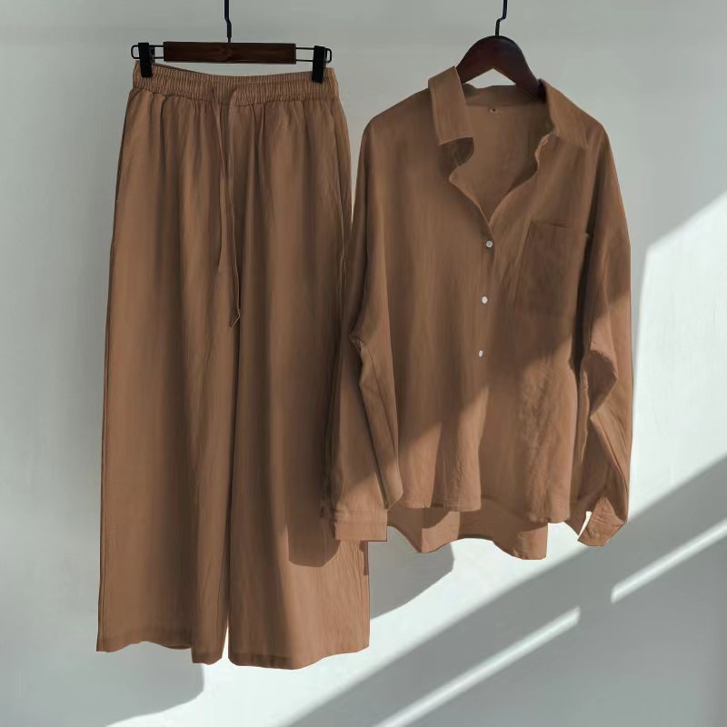 Spring Fall Ladies Pants 2 Piece Retro Plus Size Women Clothing High Waist Loose Trousers Cotton Linen Shirt Women's Sets