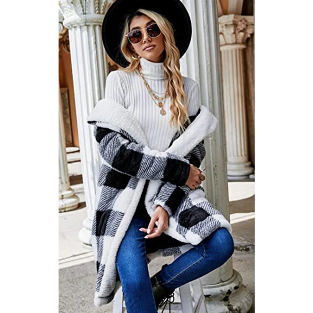 Women's Fashion Winter Coats Fuzzy Sherpa Fleece Long Hooded Jackets Button Down Faux Fur Warm Outerwear