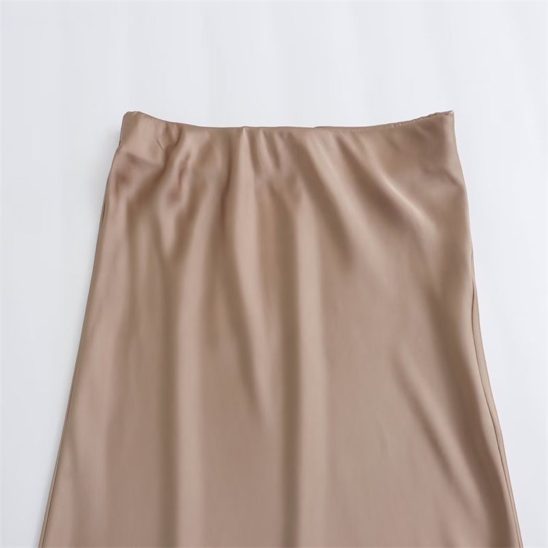 ZATRHMBM Women 2025 Autumn New Fashion Multicolor Satin Midi Skirt Vintage A-Line High-Waisted Female Skirts Mujer