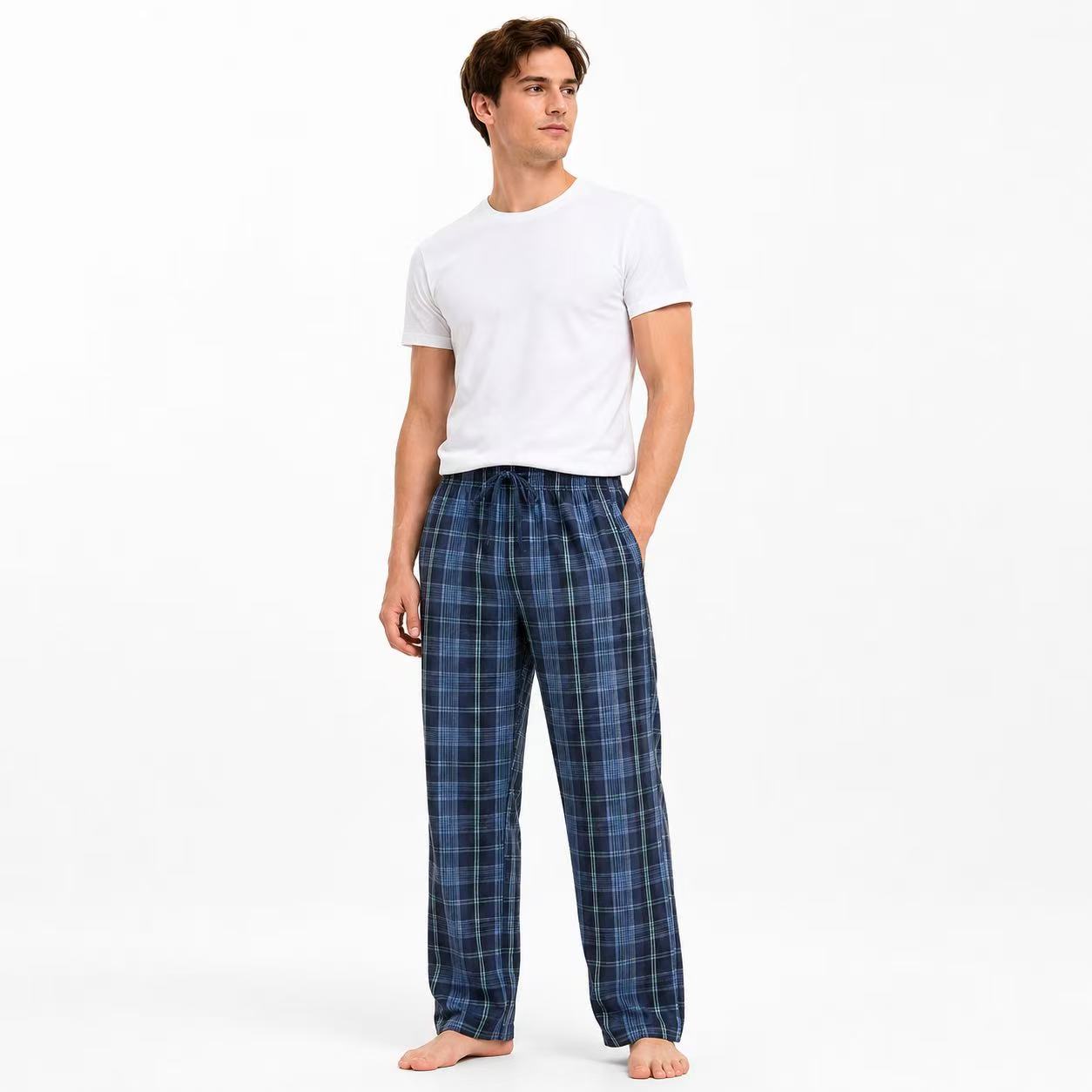 Custom Plaid Pajama Pants Men Cotton Lounge Trousers In Stock Fabric Low MOQ OEM Manufacturer