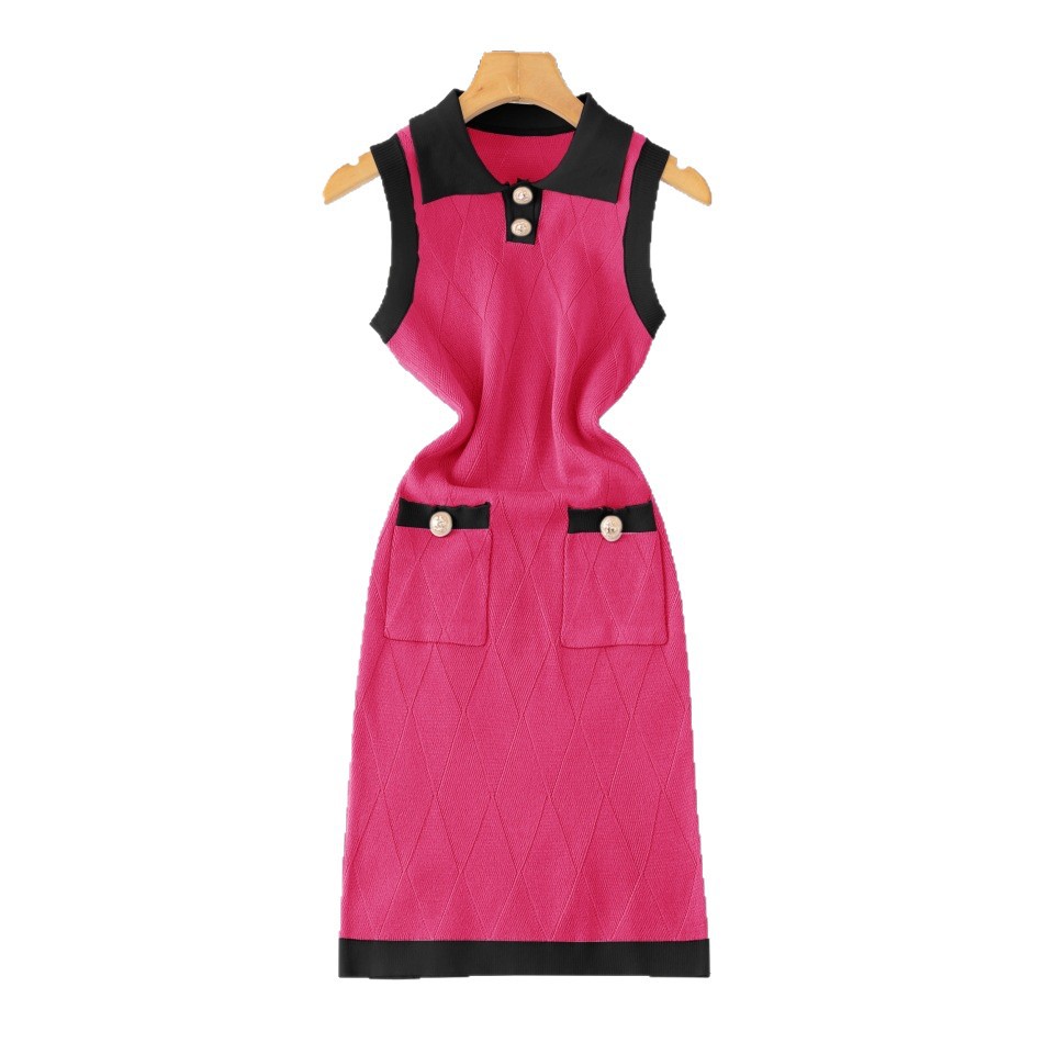 High-End Style Dress Petite Slim Fit Bodycon Elegant Plaid Tank Casual Summer Knitting Casual Dress