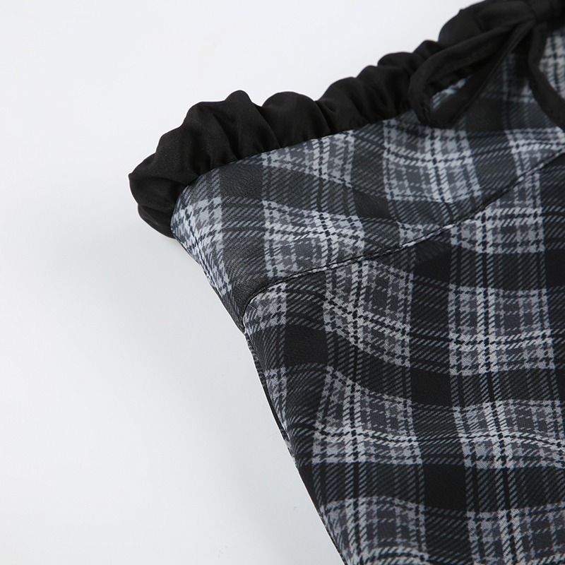 Casual Style Women's Plaid Knee-Length Chiffon Ruched Skirt