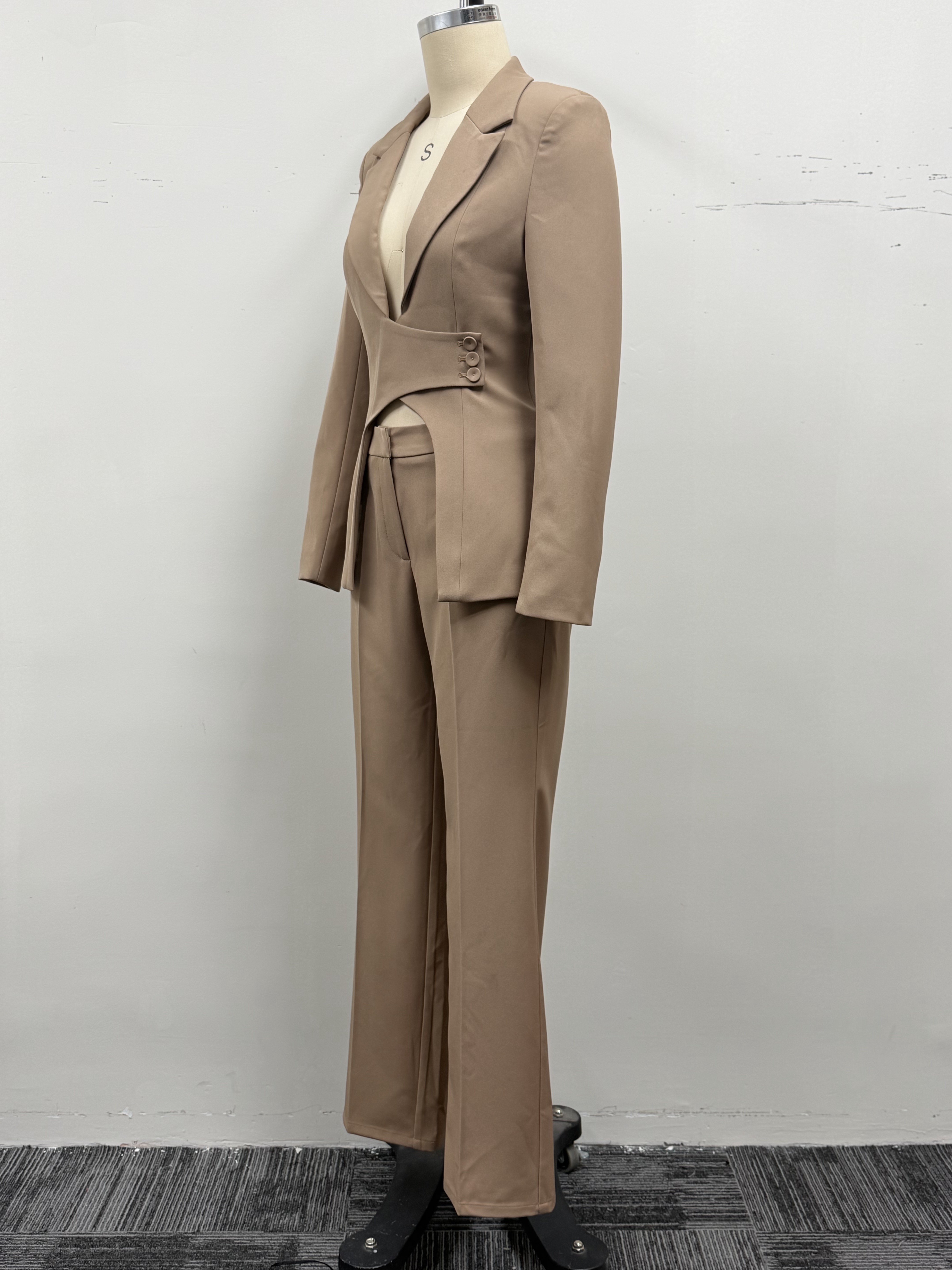 Women Suit Set 2 Piece High Waist Wide Leg Pants Asymmetric Blazer Office Lady Workwear Business Casual Outfit