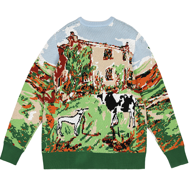 Custom LOGO OEM Men Sweater Jacquard Pattern Knitwear Winter Pullover Jumpers Casual Cotton Knitted Top Custom Crew Neck Sweater