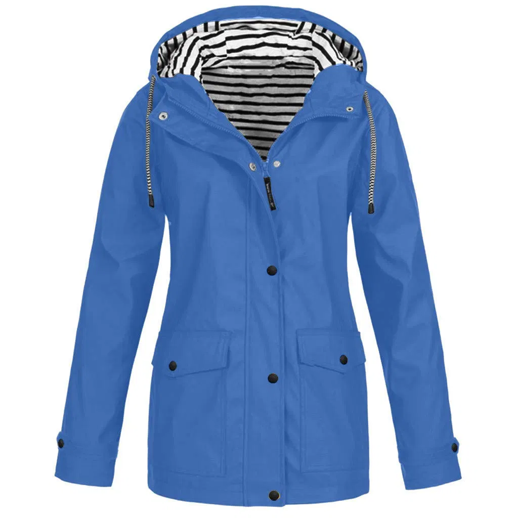 Fashionable Waterproof Windbreaker Jacket PU Raincoat Women's Outerwear