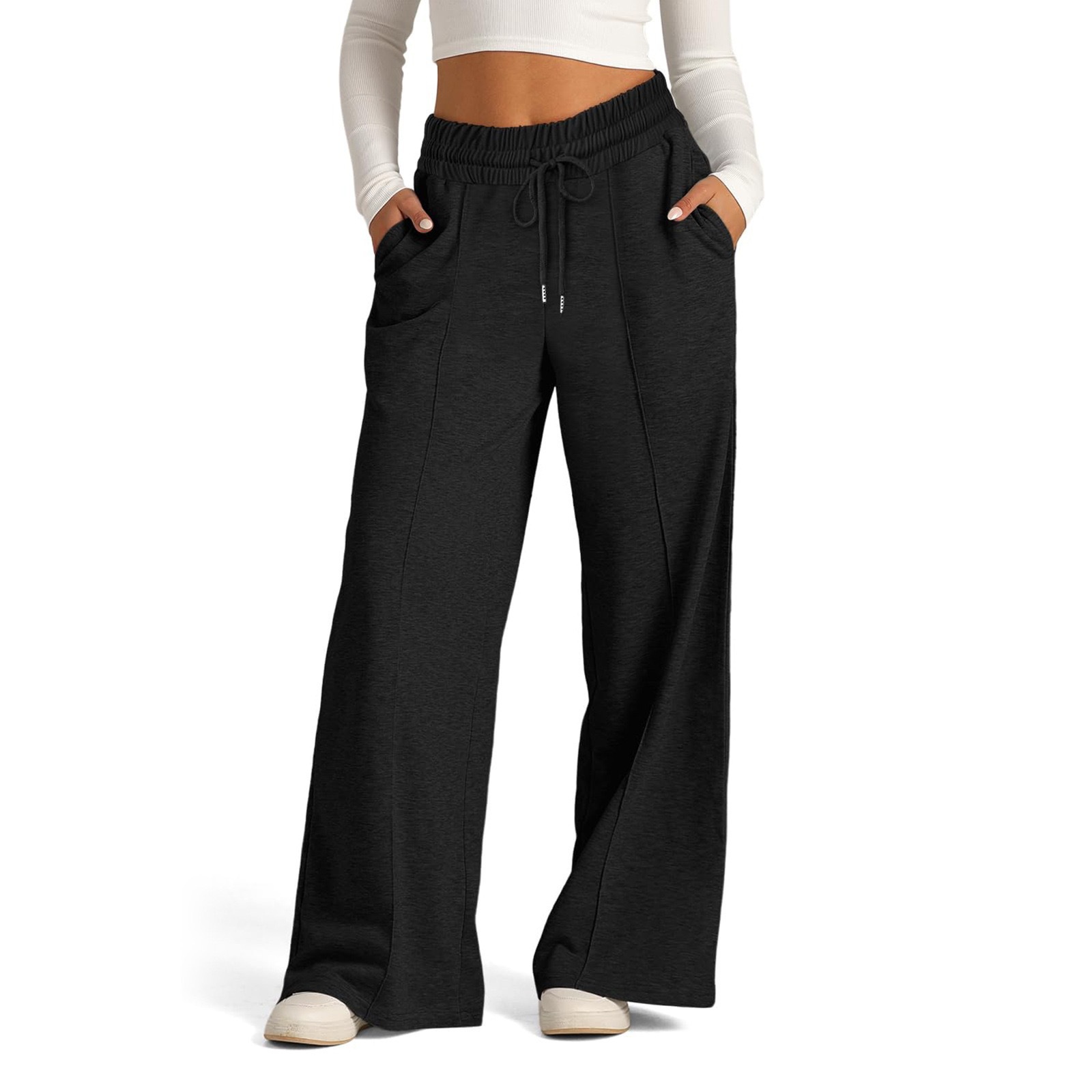 2026 Spring Summer Collection Women's New Fashion Solid Color Straight Casual Pants Wide-Legged Versatile Elastic Waist