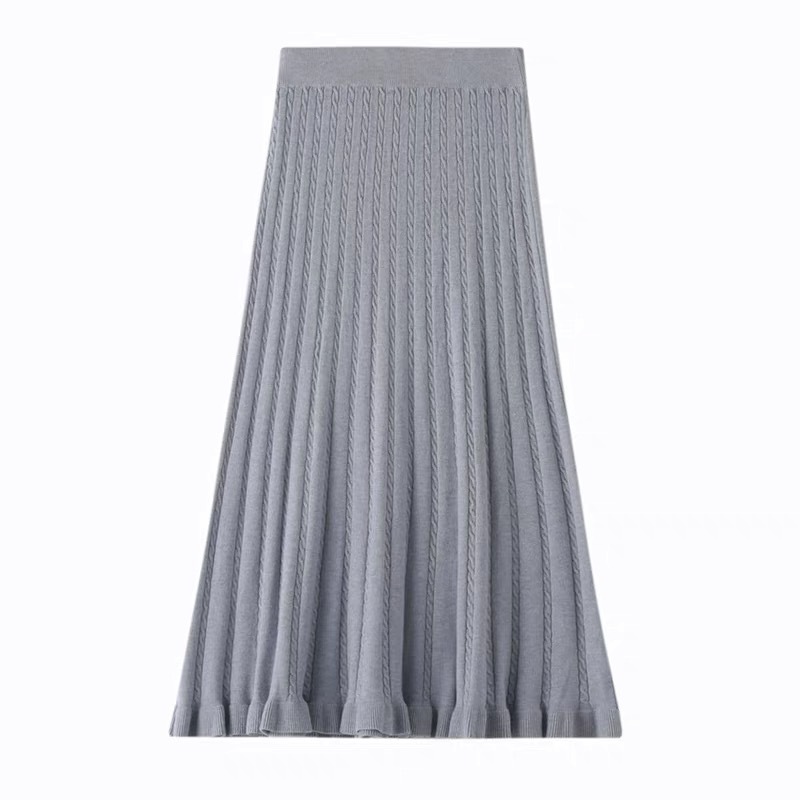 Custom OEM ODM Women's Vintage Casual Sweater Skirts Woolen Breathable Knitted Midi Natural Waistline Wholesale Spring