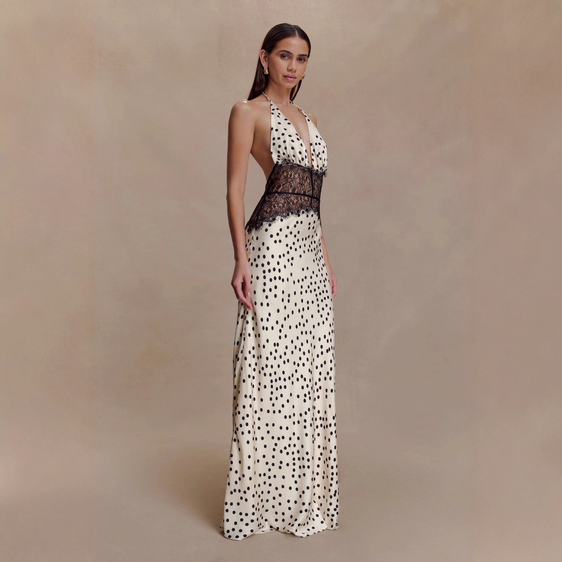 European American Foreign Trade 2025 New Temperament Wave Point Lace Maxi Vintage Empire Waist Women's Fashion Sexy Backless