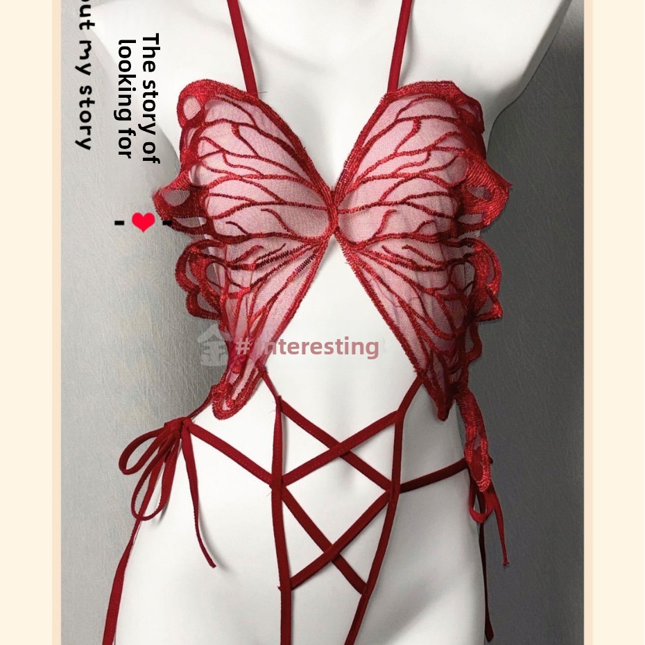 Golden Silk Woven Fun Sexy Lingerie Large Butterfly Strap Open Crotch Bodysuit Hollow Binding Temptation Women's Sexy Lingerie
